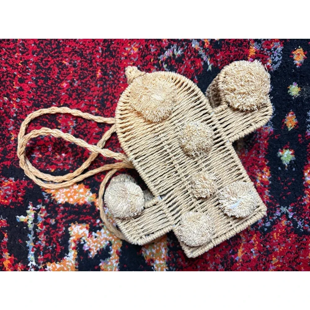 Boho Cactus Straw Crossbody Purse